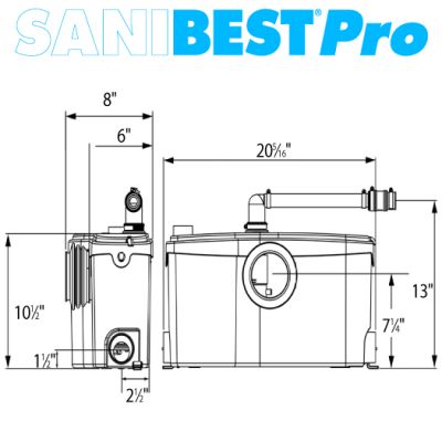 SANIFLO : SANIBEST PRO Grinder pump. For use with Saniflo rear outlet toilet #5