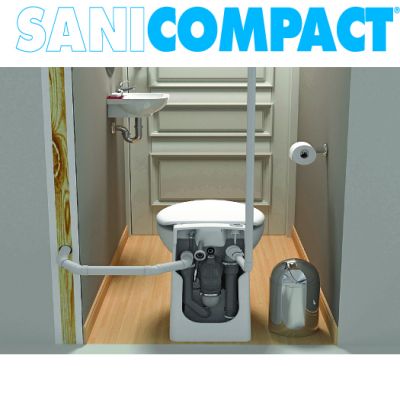 SANIFLO : SANICOMPACT One piece toilet with macerator built into the base. Can be uses with a vanity. #4
