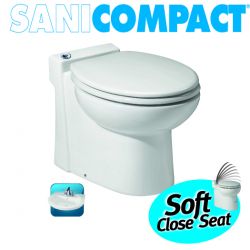 SANIFLO : SANICOMPACT One piece toilet with macerator built into the base. Can be uses with a vanity.